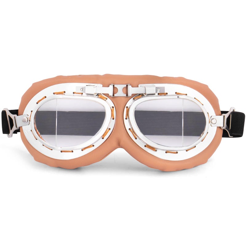Peicees Vintage Helmet Goggles Motorcycle Goggles Bike Motorcross Pilot Goggle, Copper Silver-Clear - Image 1